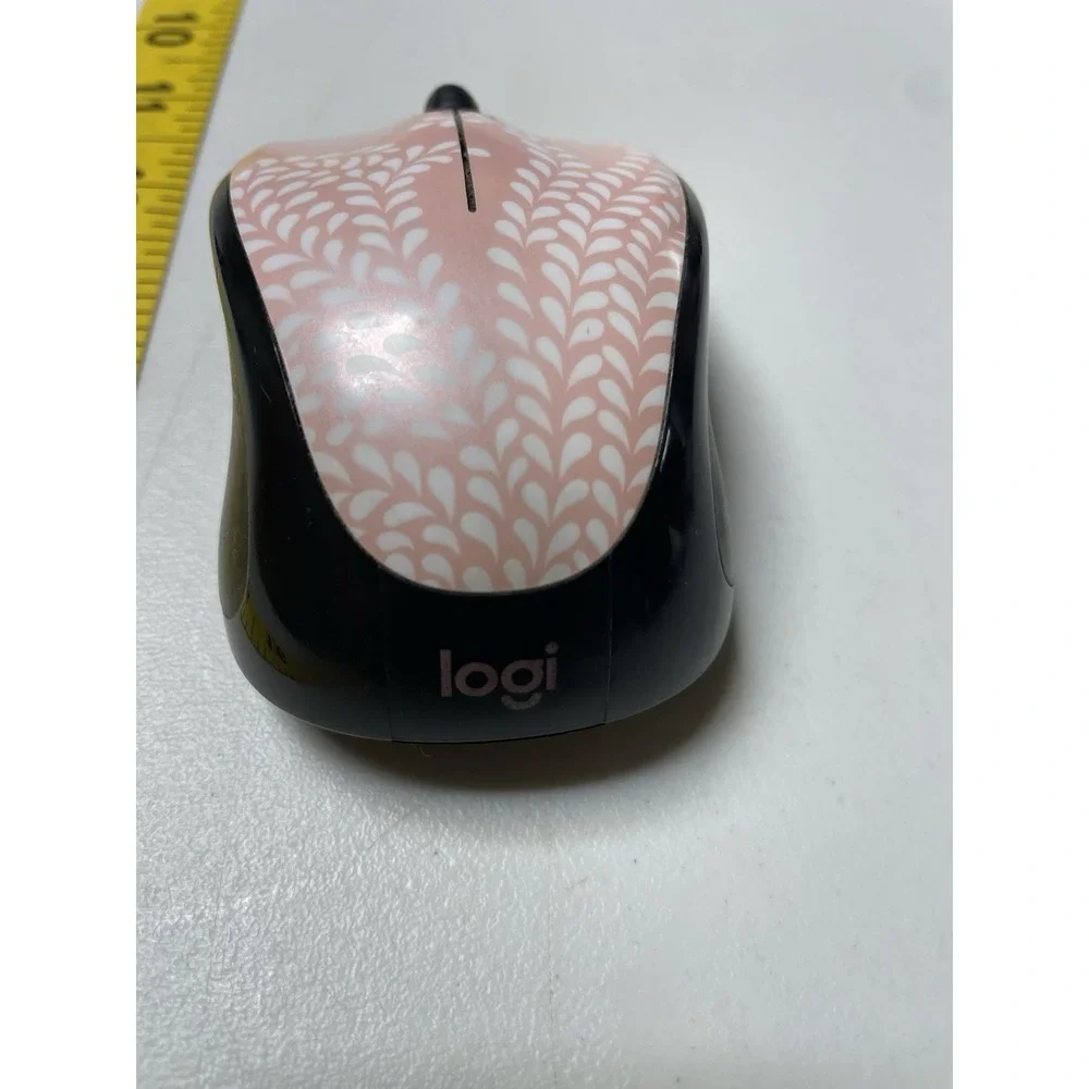 Logitech Wireless Mouse M317c‎ Leaf Design Pink White works Tested